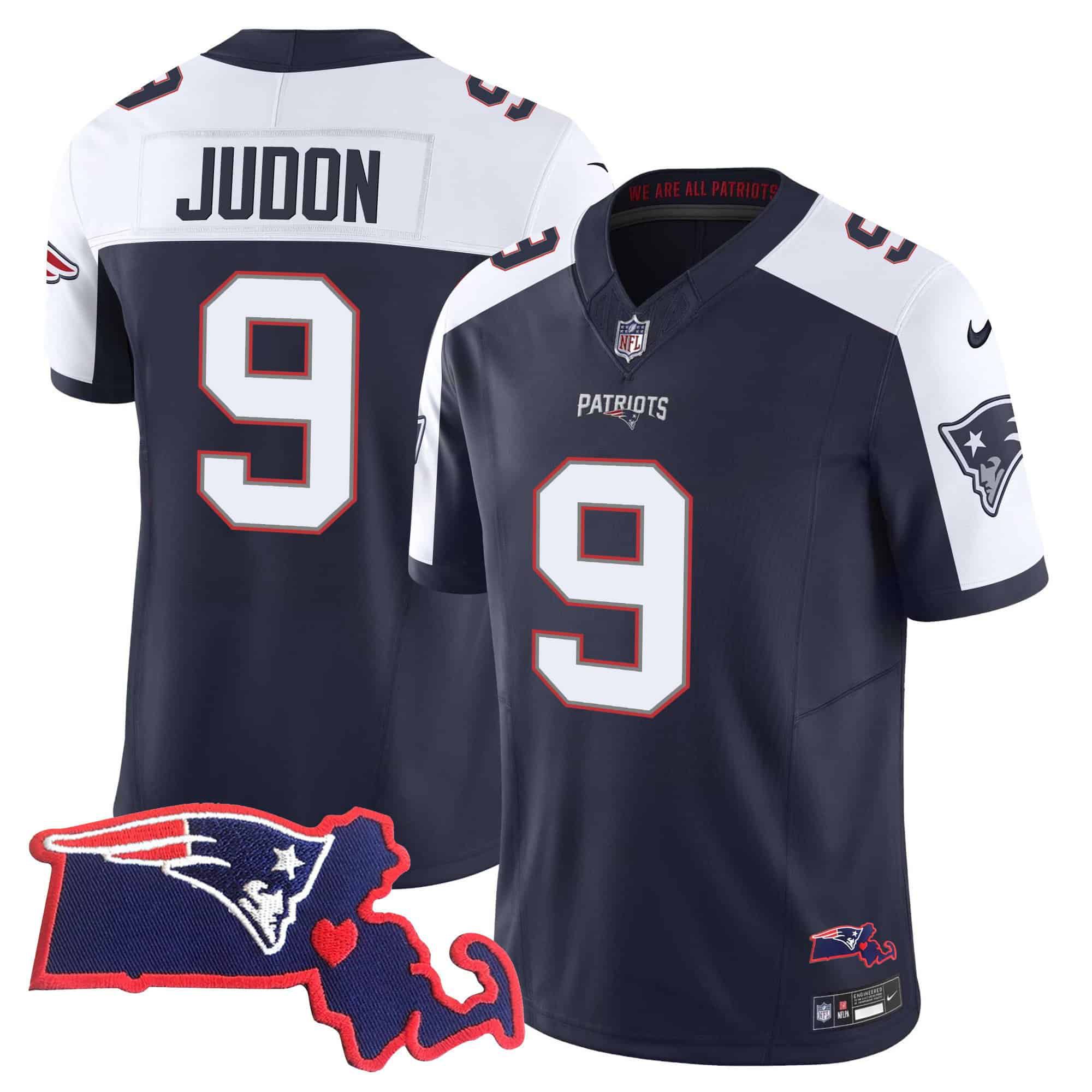 Men New England Patriots #9 Judon Dark blue 2024 Nike Patch Vapor Limited NFL Jersey